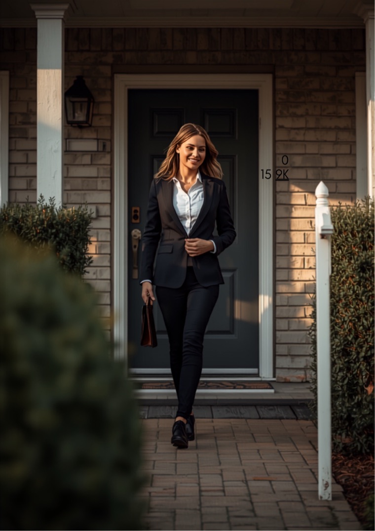 A real estate agent entering a house that is for sale